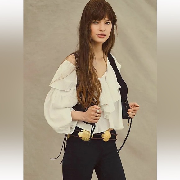 Free People Revolve Zuri Open Back Ruffle Blouse in Ivory - Picture 6 of 12